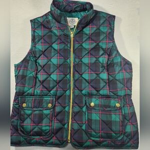 St. John's Bay Quilted Plaid Vest PM Petite Medium Green Navy Red Full Zip